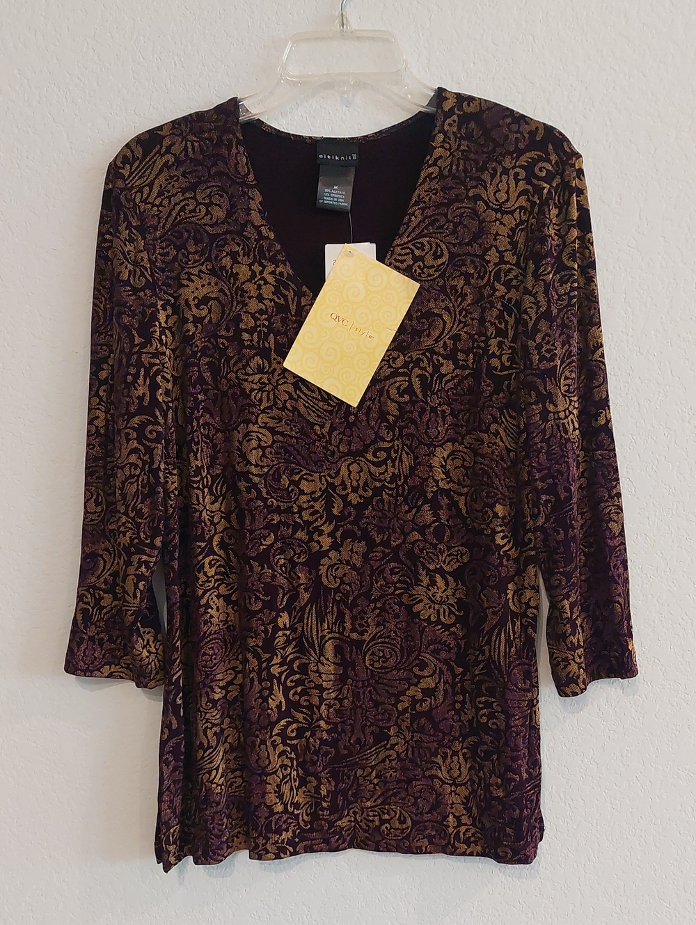 CITIKNITS QVC Art Nouveau Black & Gold Textured Scroll Print Tunic Top NWT
